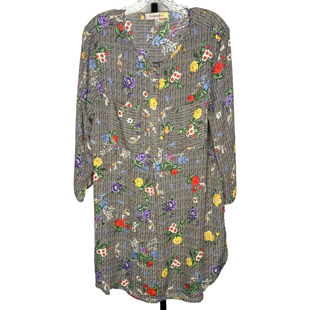 Anthropologie Figueroa Flower Black White Chevron‎ Floral Dress size XL tunic